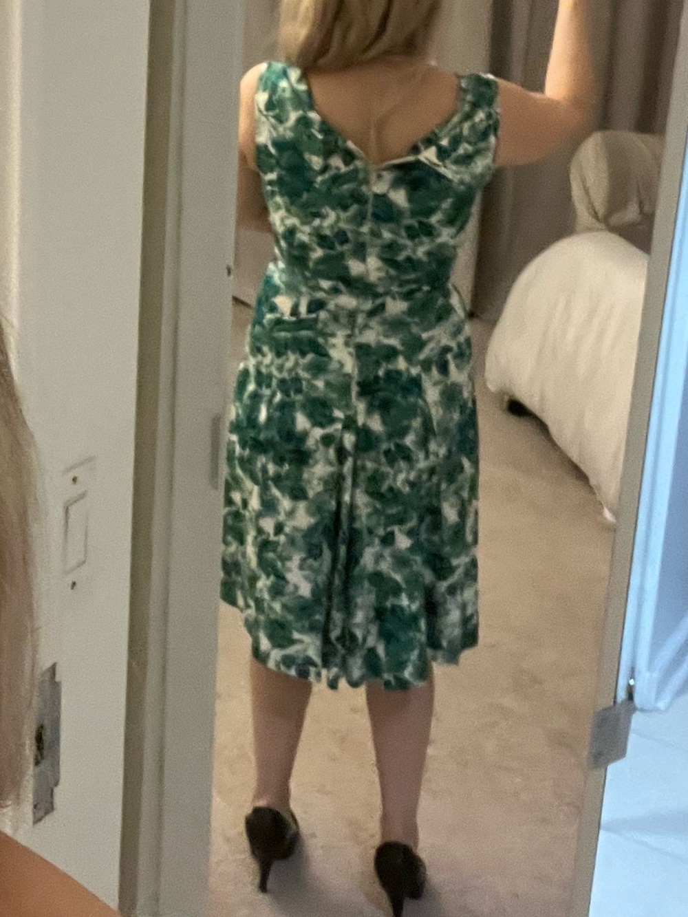 Green Floral Midi Dress - Sleeveless V-Back